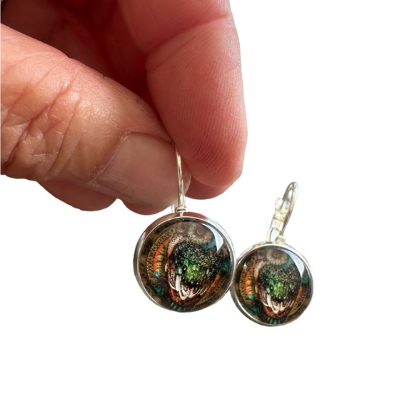 Mini Bubble Style Owl Design Drop Earrings - Picture 3 of 4